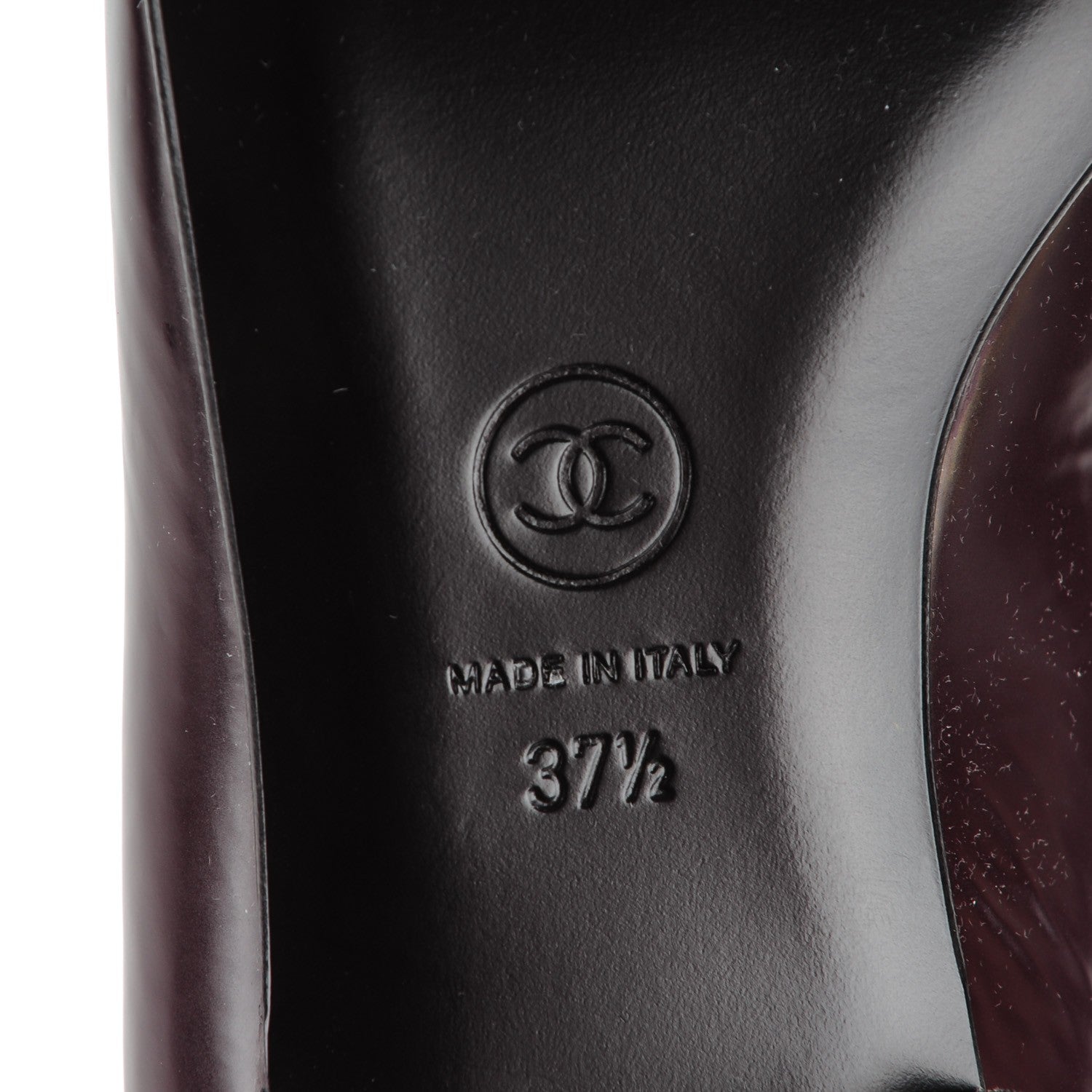 Chanel Crackled Goatskin Lambskin Cap Toe CC Charm Moccasin Loafers 37.5 Dark Burgundy Navy 6 of 7
