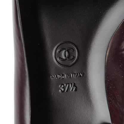 Chanel Crackled Goatskin Lambskin Cap Toe CC Charm Moccasin Loafers 37.5 Dark Burgundy Navy 6 of 7