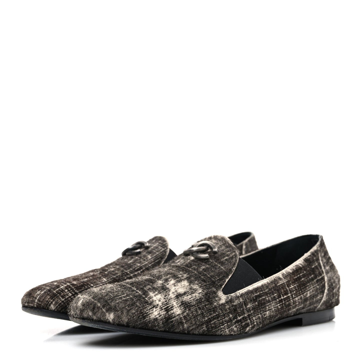 Pony Hair Calfskin CC Mocassin Loafers 39 Silver Black