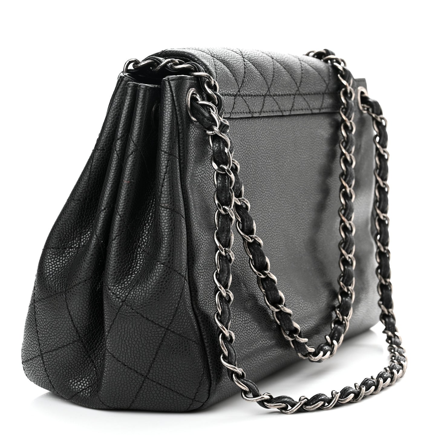 Caviar Quilted CC Accordion Shopping Bag Black