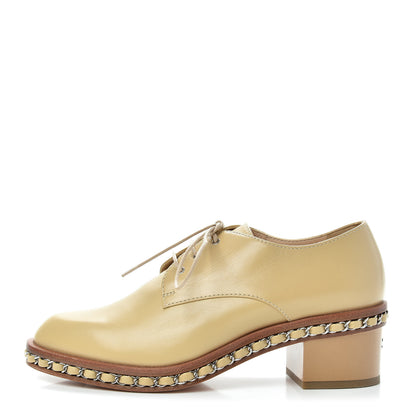 Chanel Calfskin Chain Lace Up Oxfords 38 Beige Clair 1 of 10