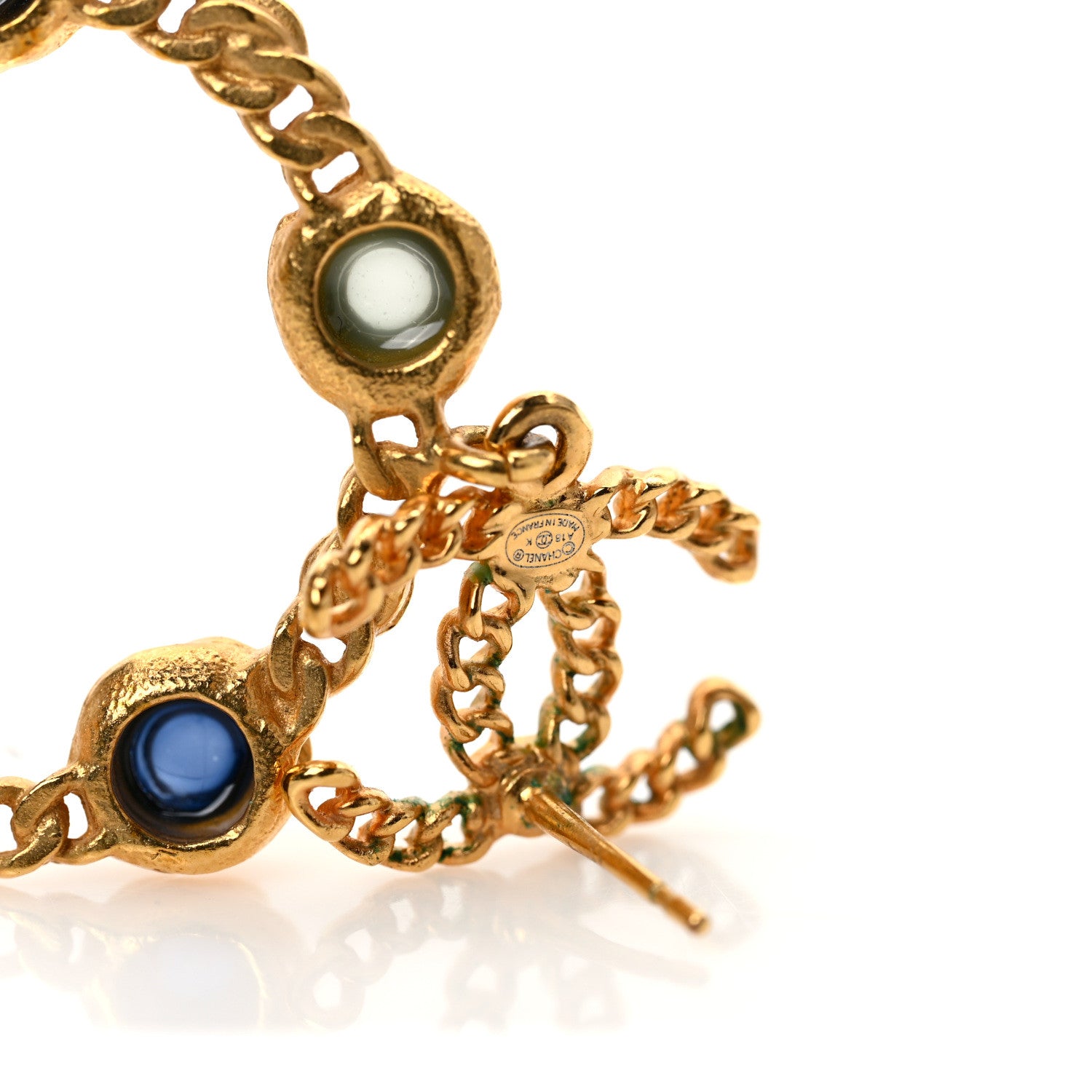 Chanel Pearl Gripoix CC Chain Drop Hoop Earrings Gold 3 of 5
