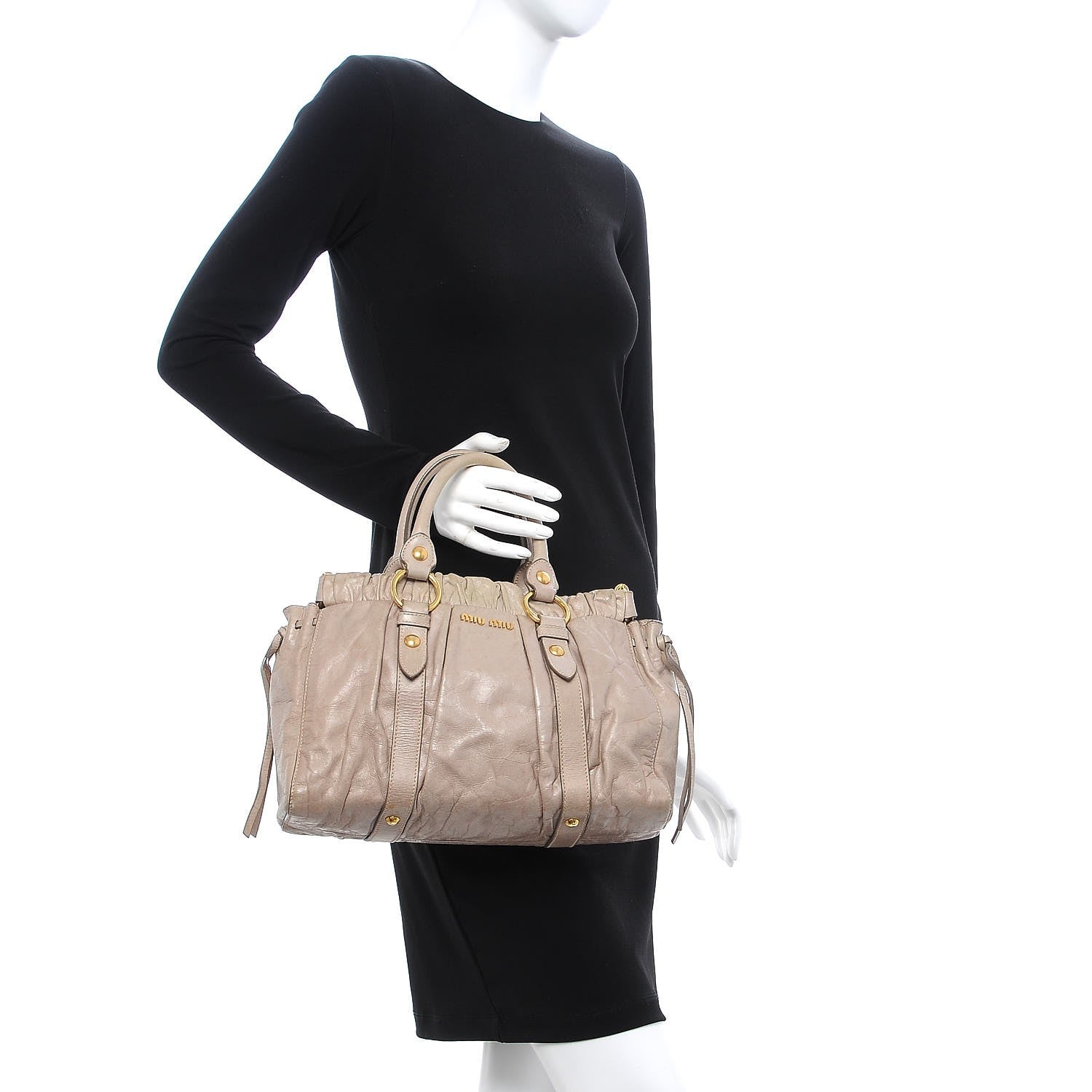 Miu Miu Vitello Lux Gathered Tote Pomice 3 of 16