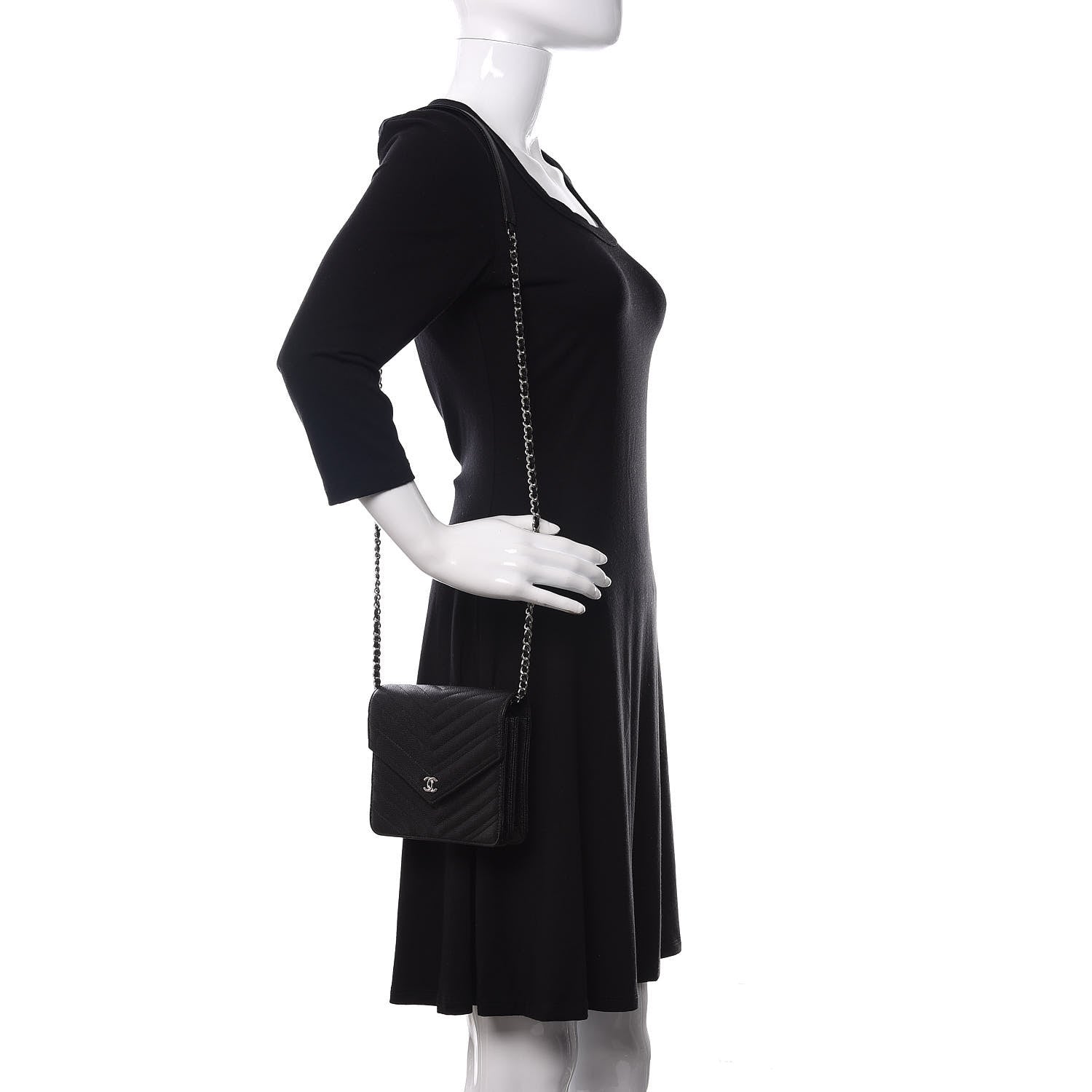 Chanel Caviar Chevron Quilted Square Wallet On Chain WOC Black 2 of 10