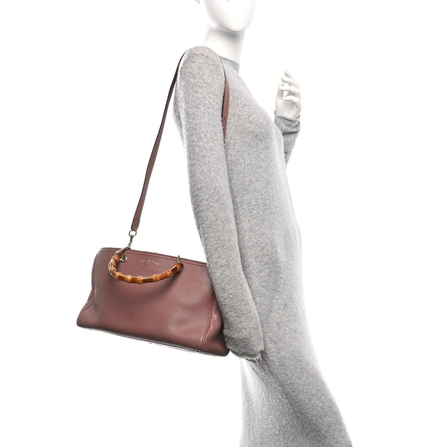 Gucci Pebbled Calfskin Medium Bamboo Shopper Tote Dark Cipria 2 of 10