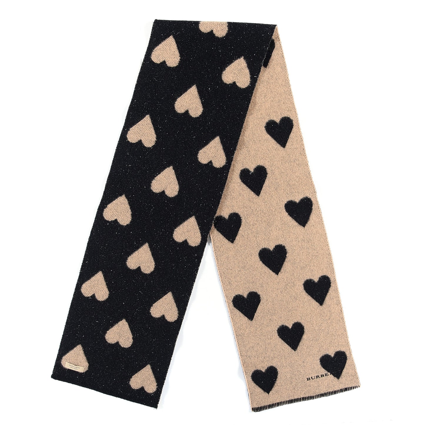 Wool Heart Reversible Scarf Black Beige