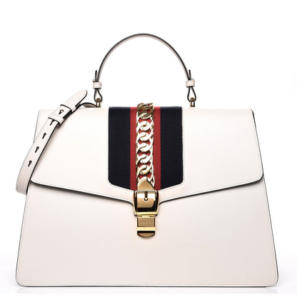 Gucci Calfskin Maxi Sylvie Top Handle Bag White 1 of 8
