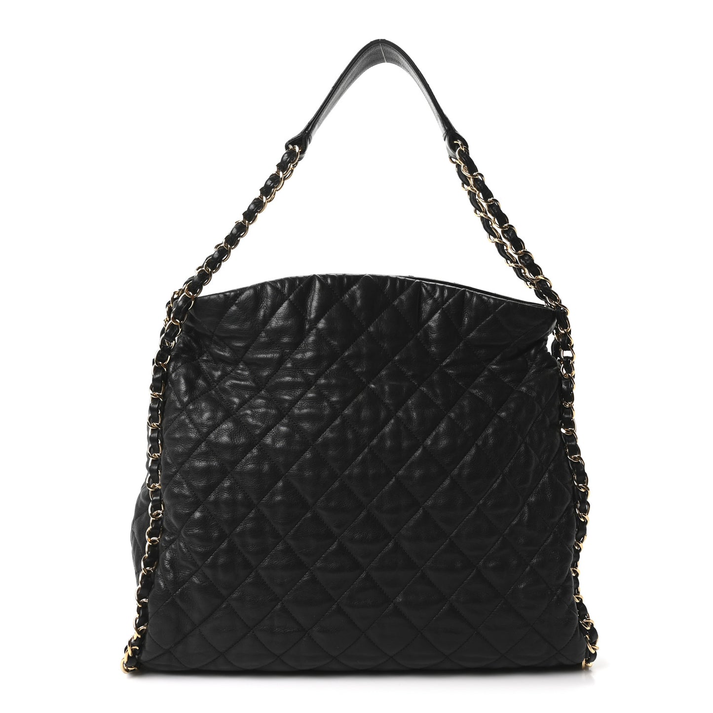 Calfskin Quilted Large Chain Me Hobo Black