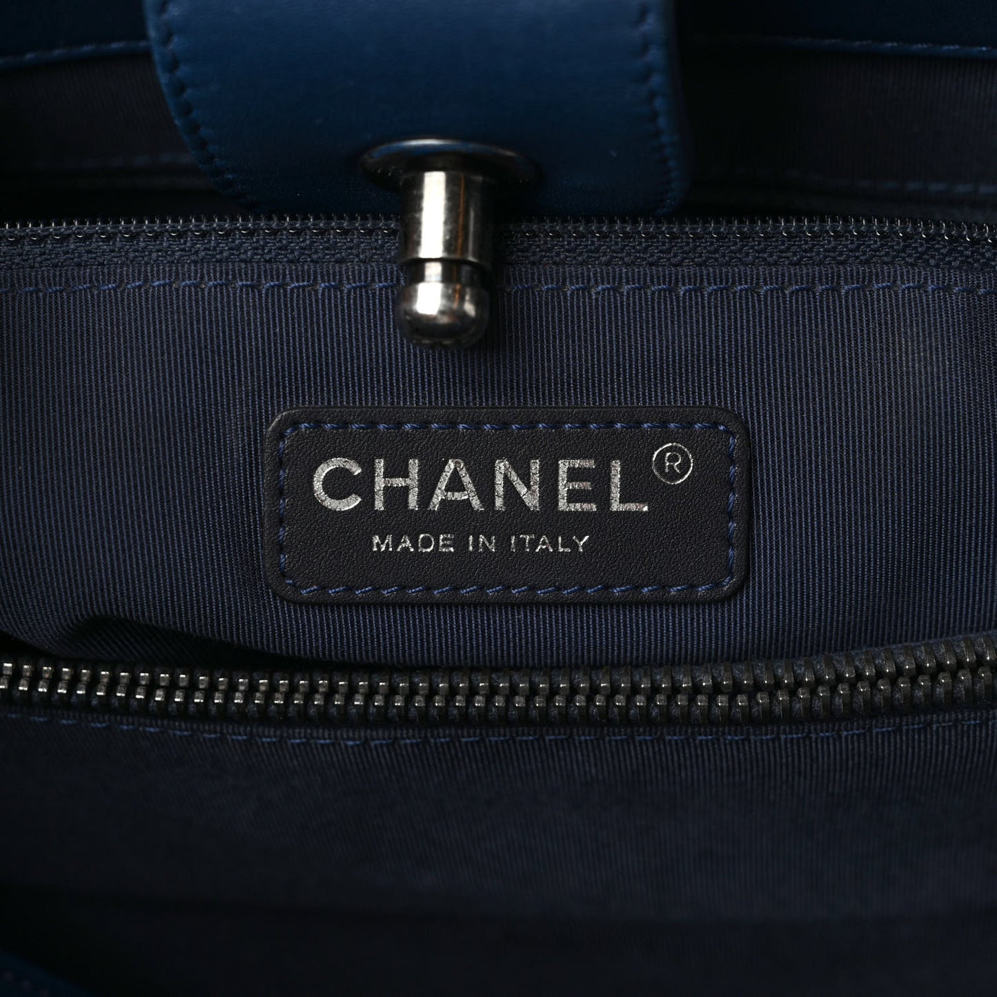 Calfskin Quilted Boy Shopping Tote Navy Blue