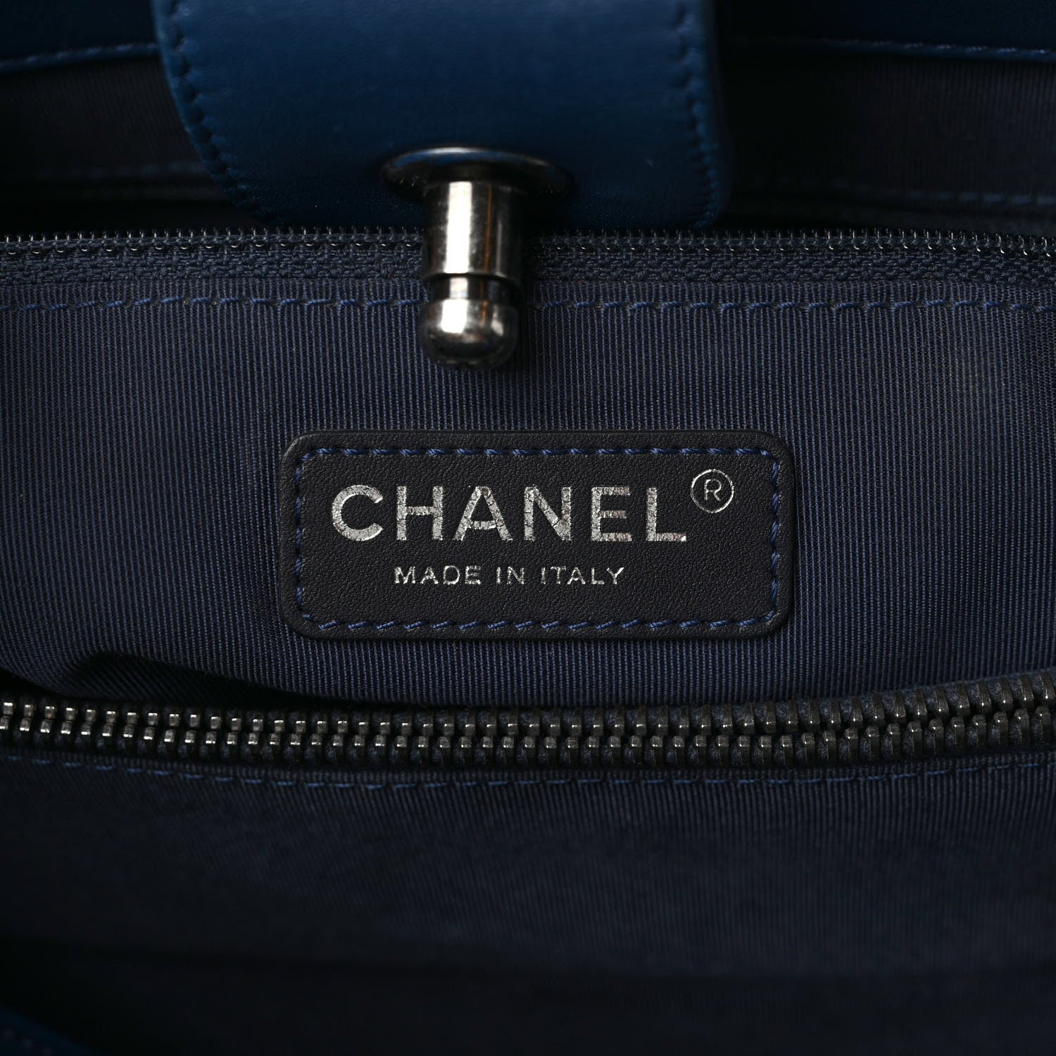 Chanel Calfskin Quilted Boy Shopping Tote Navy Blue 6 of 11