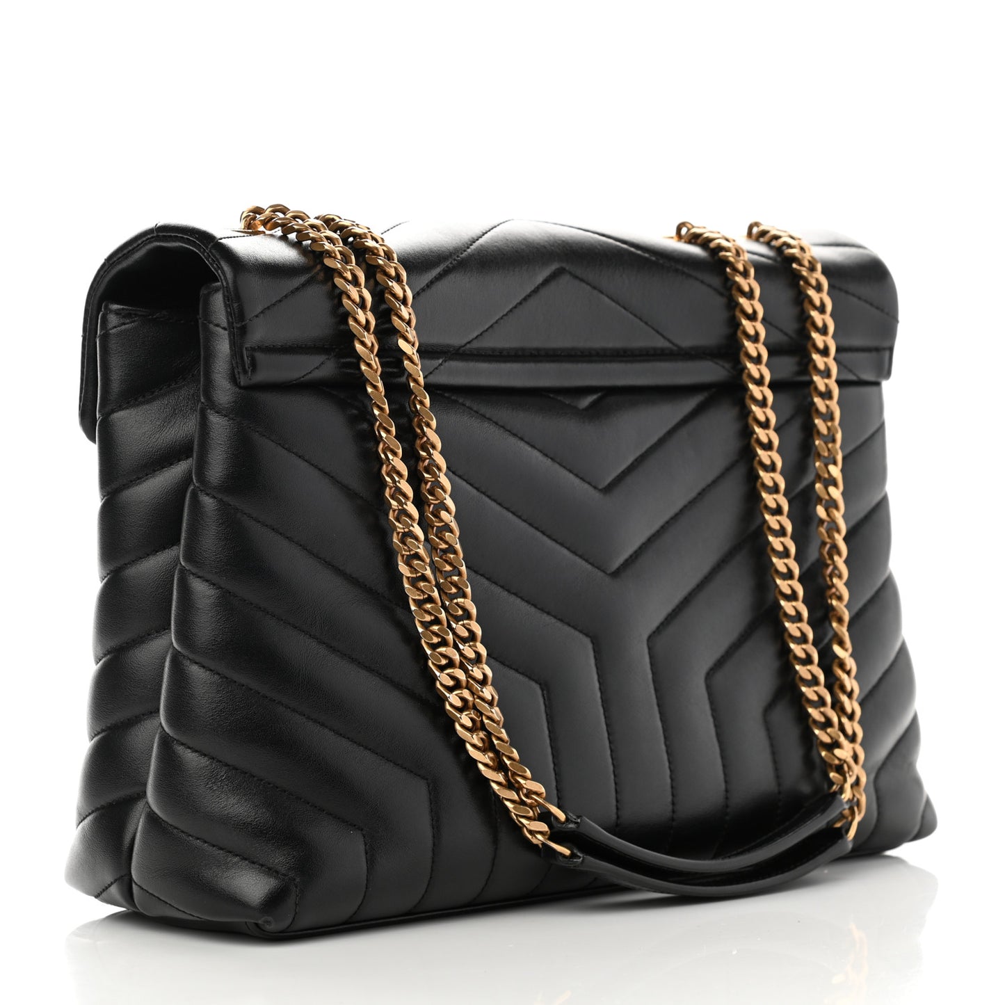 Calfskin Y Quilted Monogram Medium Loulou Chain Satchel Black