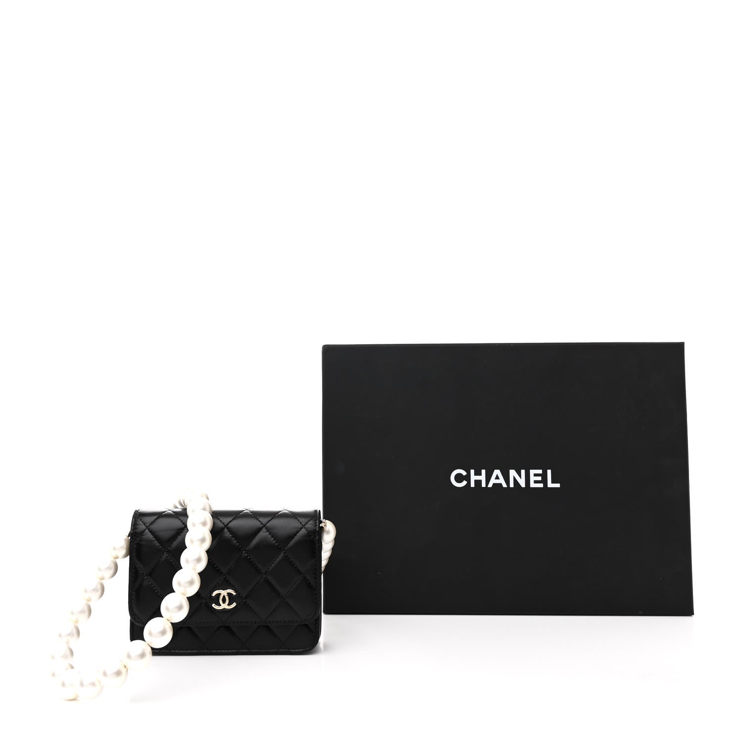 Chanel Calfskin Quilted Mini Maxi Pearls Wallet On Chain WOC Black 13 of 13