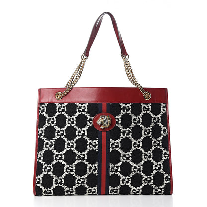 Gucci Tweed GG Monogram Large Rajah Chain Tote Romantic Cherry Black White 2 of 10