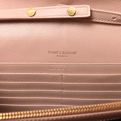 Saint Laurent Grain De Poudre Matelasse Chevron Monogram Chain Wallet Pale Blush 6 of 9