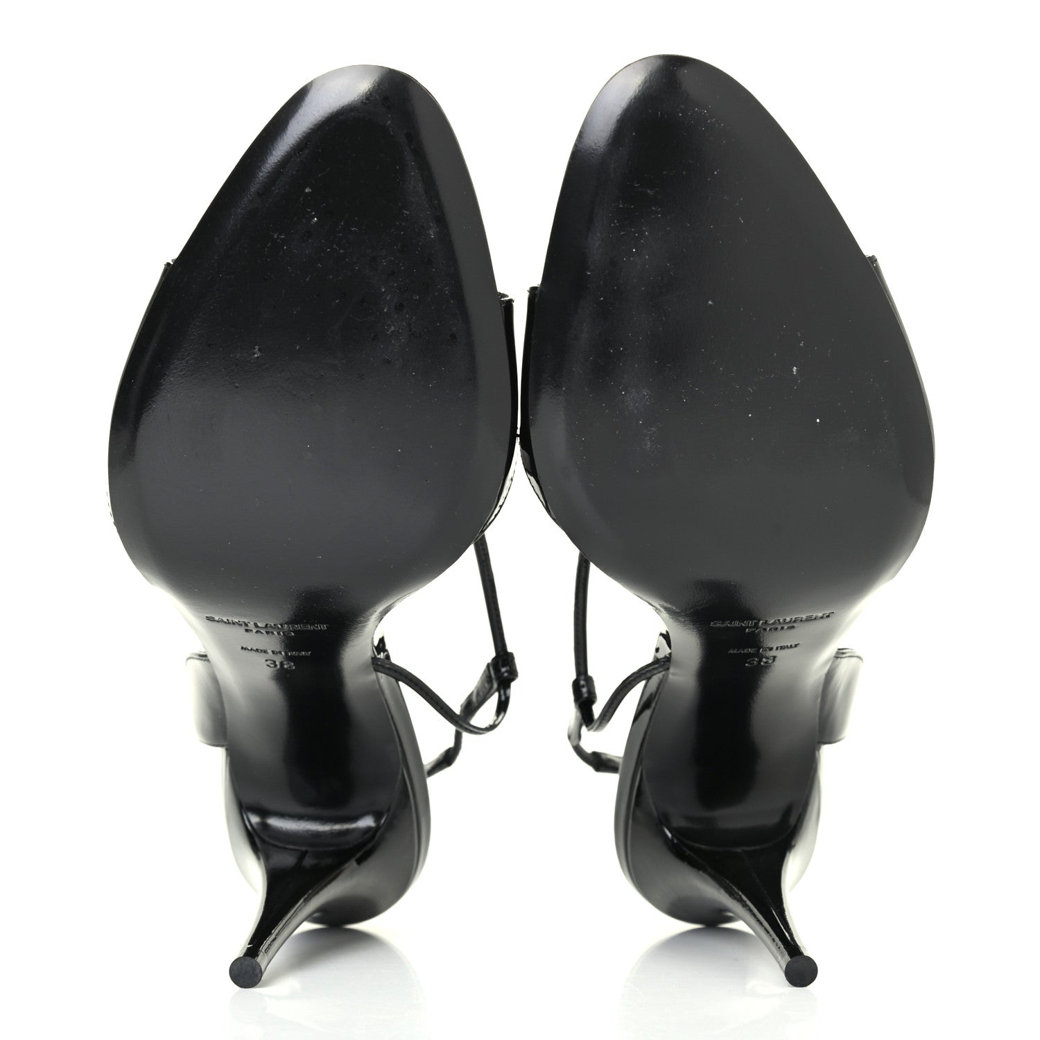Saint Laurent Patent Calfskin Anouk 110 Sandals 38 Black 4 of 4