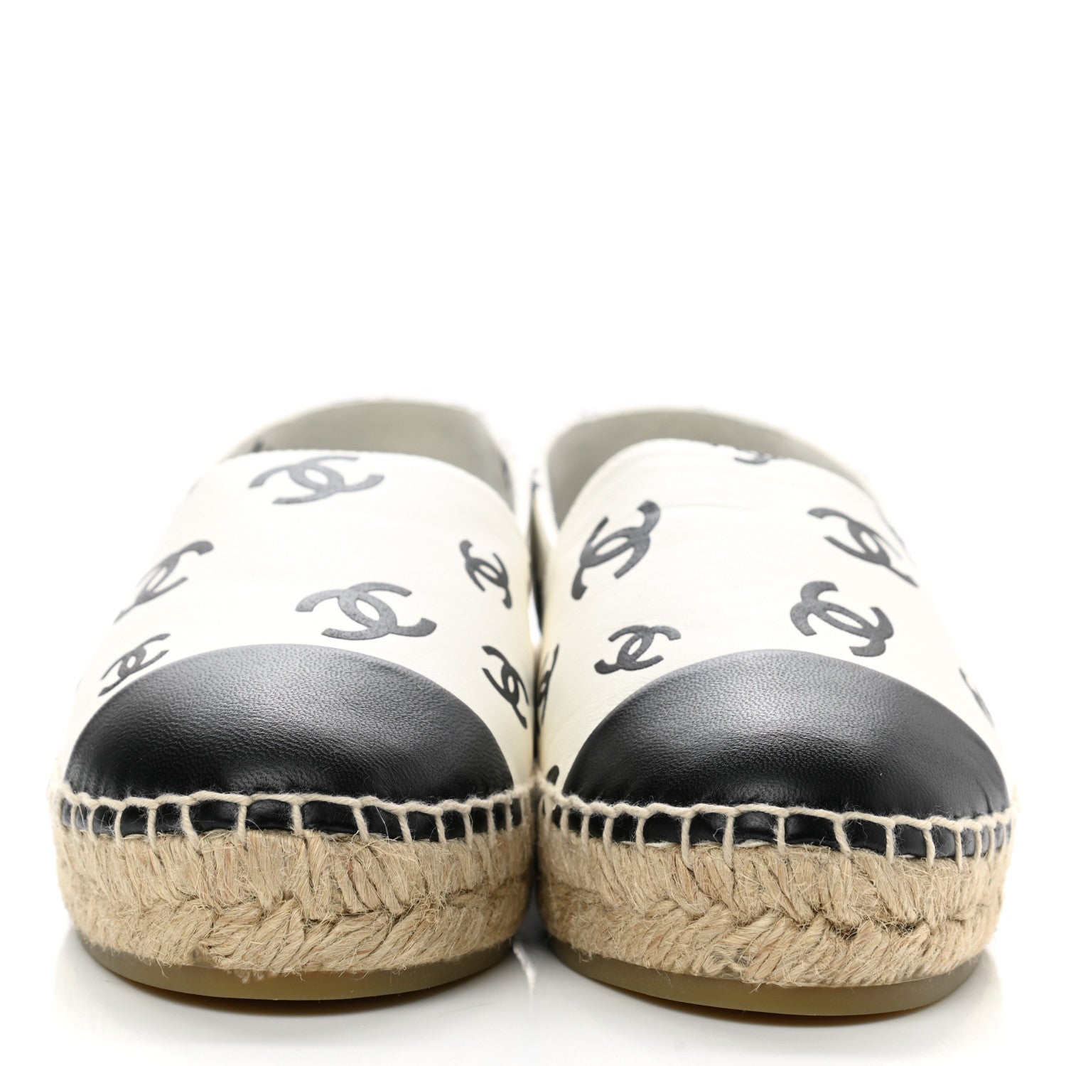 Chanel Lambskin Printed CC Espadrilles 35 White Black 2 of 10