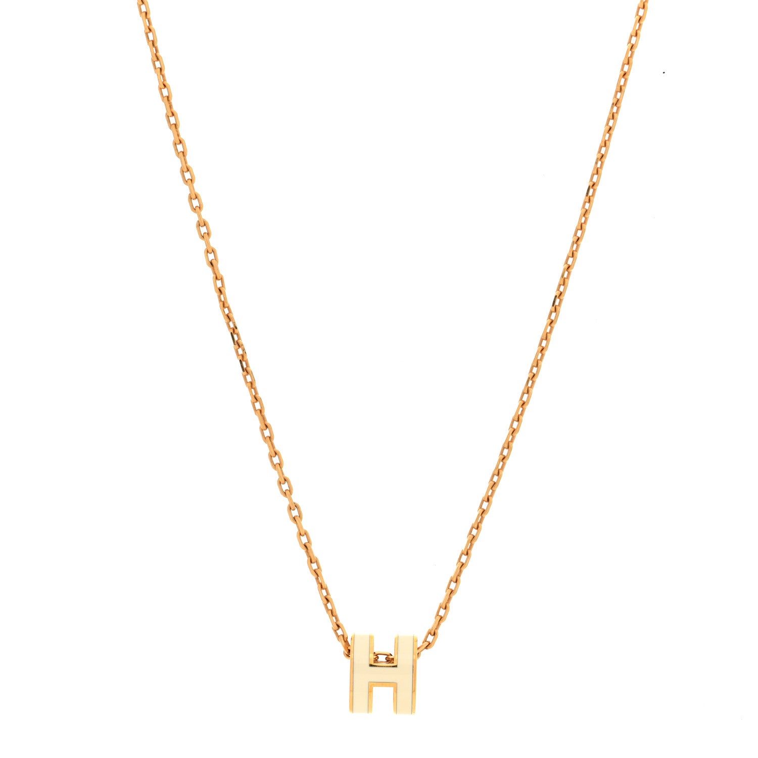 Hermes Lacquered Gold Mini Pop H Pendant Necklace White 1 of 5