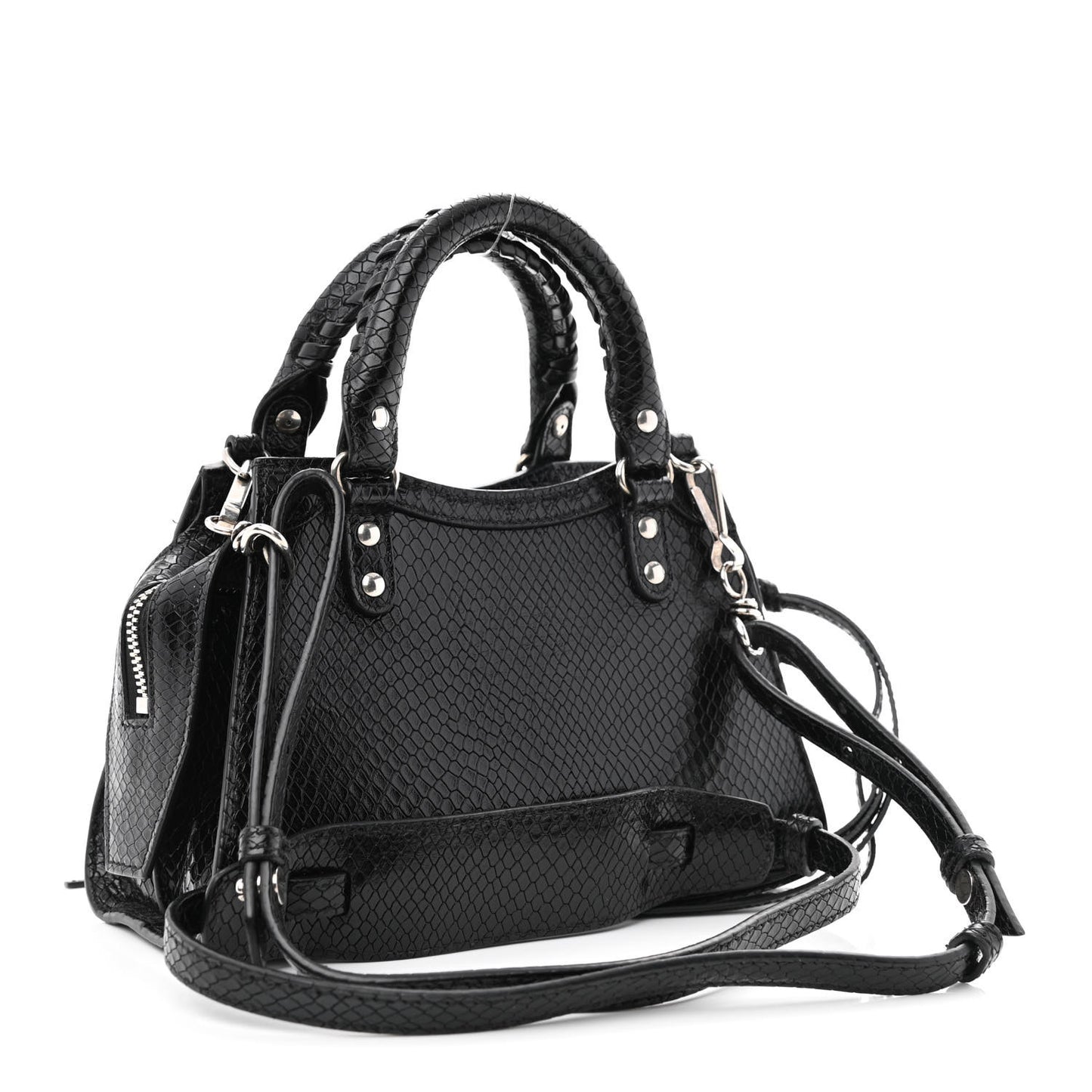 Grained Calfskin Snake Effect Silver Hardware Neo Classic Mini City Black