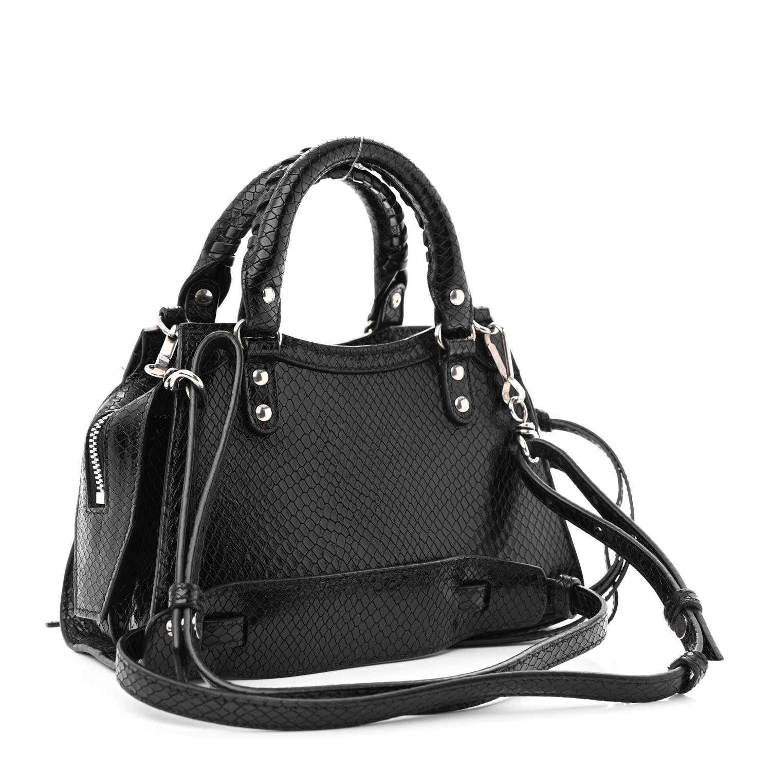 Balenciaga Grained Calfskin Snake Effect Silver Hardware Neo Classic Mini City Black 3 of 10