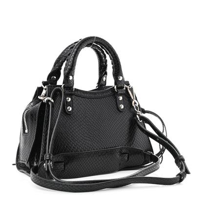 Balenciaga Grained Calfskin Snake Effect Silver Hardware Neo Classic Mini City Black 3 of 10
