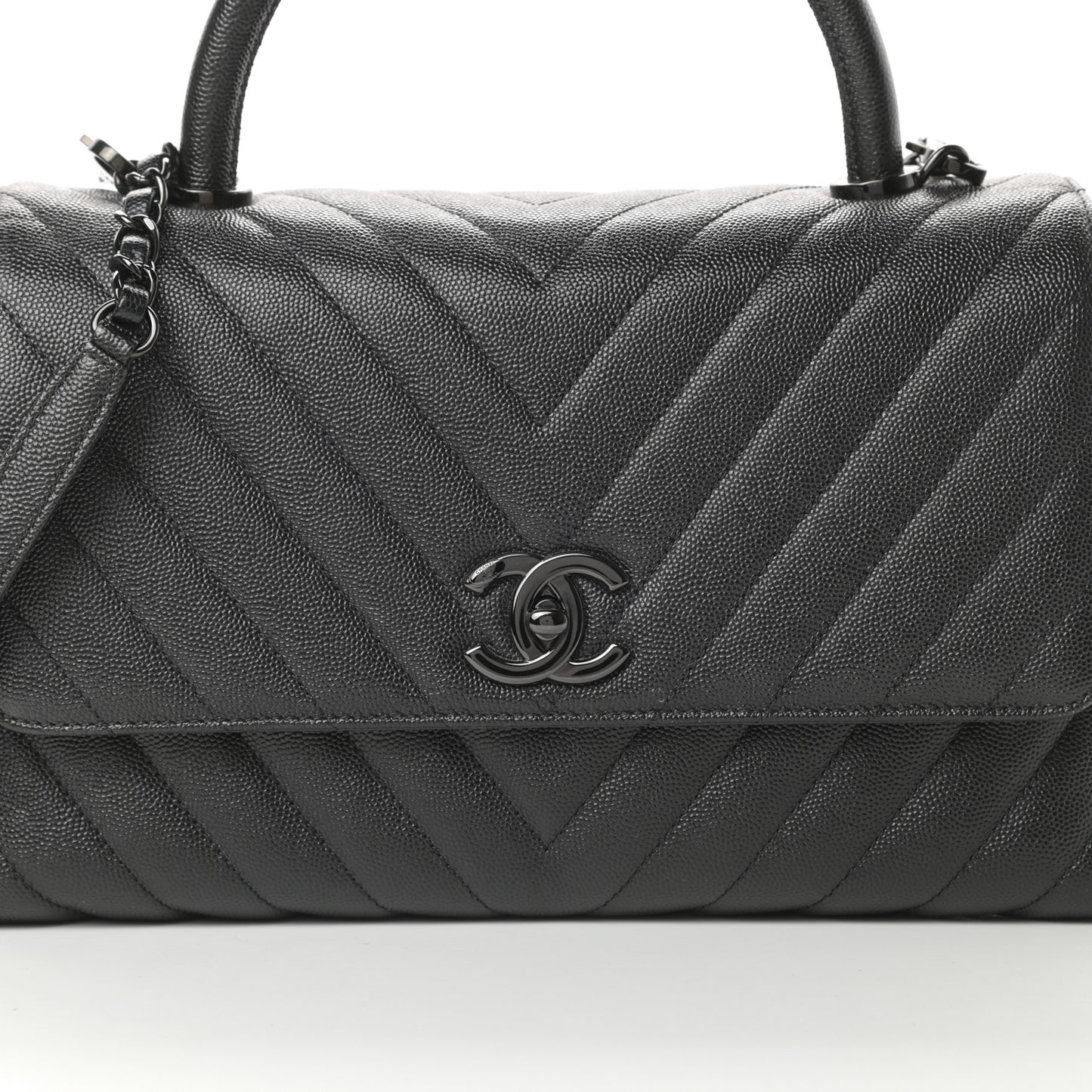 Caviar Chevron Quilted Small Coco Handle Flap So Black