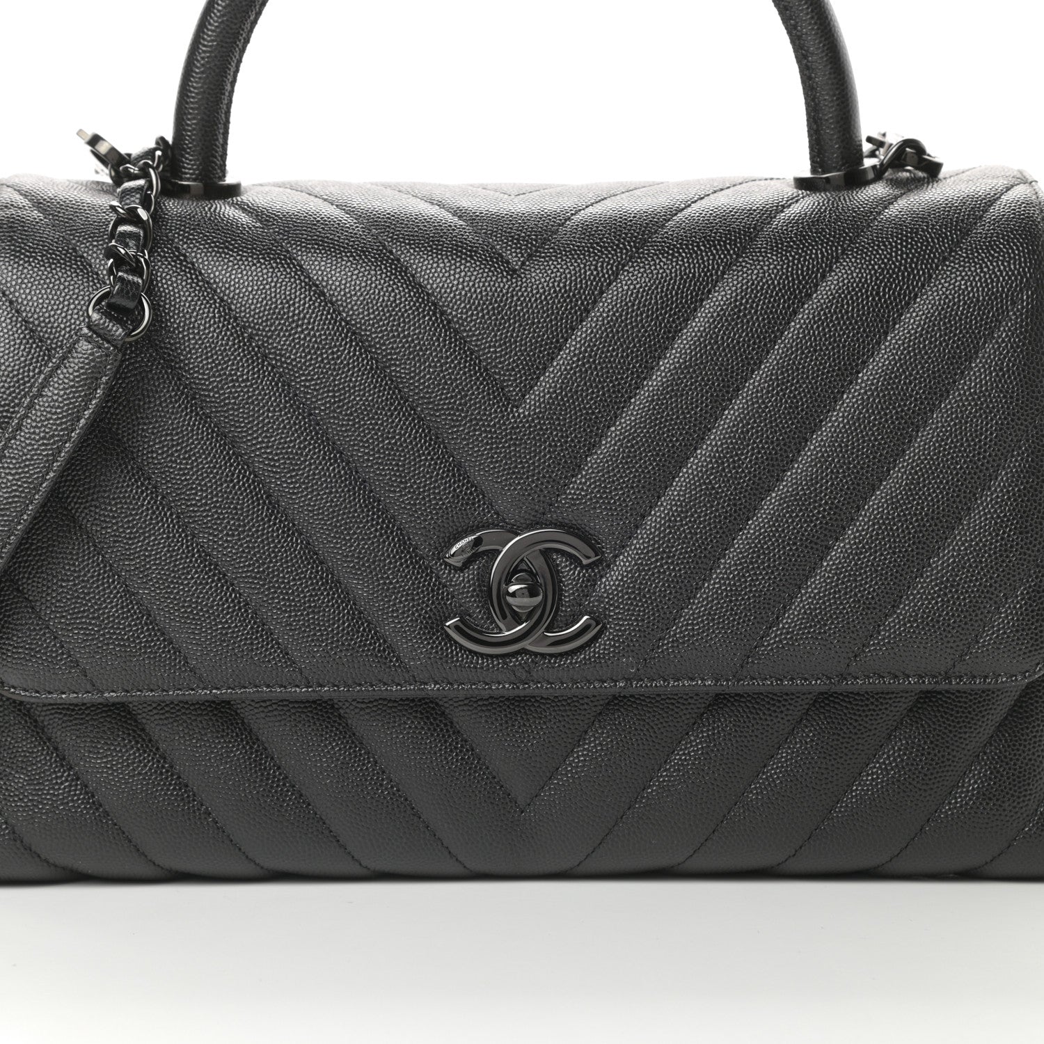 Chanel Caviar Chevron Quilted Small Coco Handle Flap So Black 8 of 13