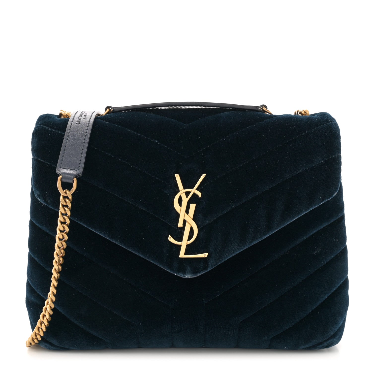 Saint Laurent Velvet Y Quilted Monogram Small Loulou Chain Satchel Medium Blue 1 of 12