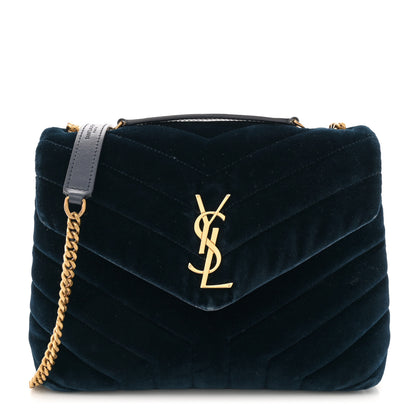 Saint Laurent Velvet Y Quilted Monogram Small Loulou Chain Satchel Medium Blue 1 of 12