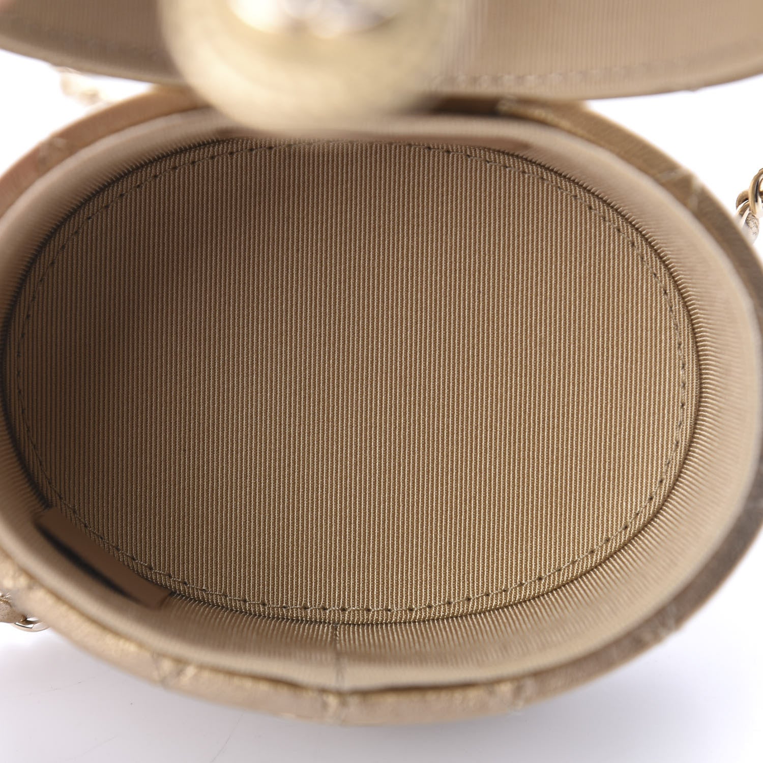 Chanel Metallic Lambskin Quilted Round Mini Vanity Case With Chain Gold 5 of 10