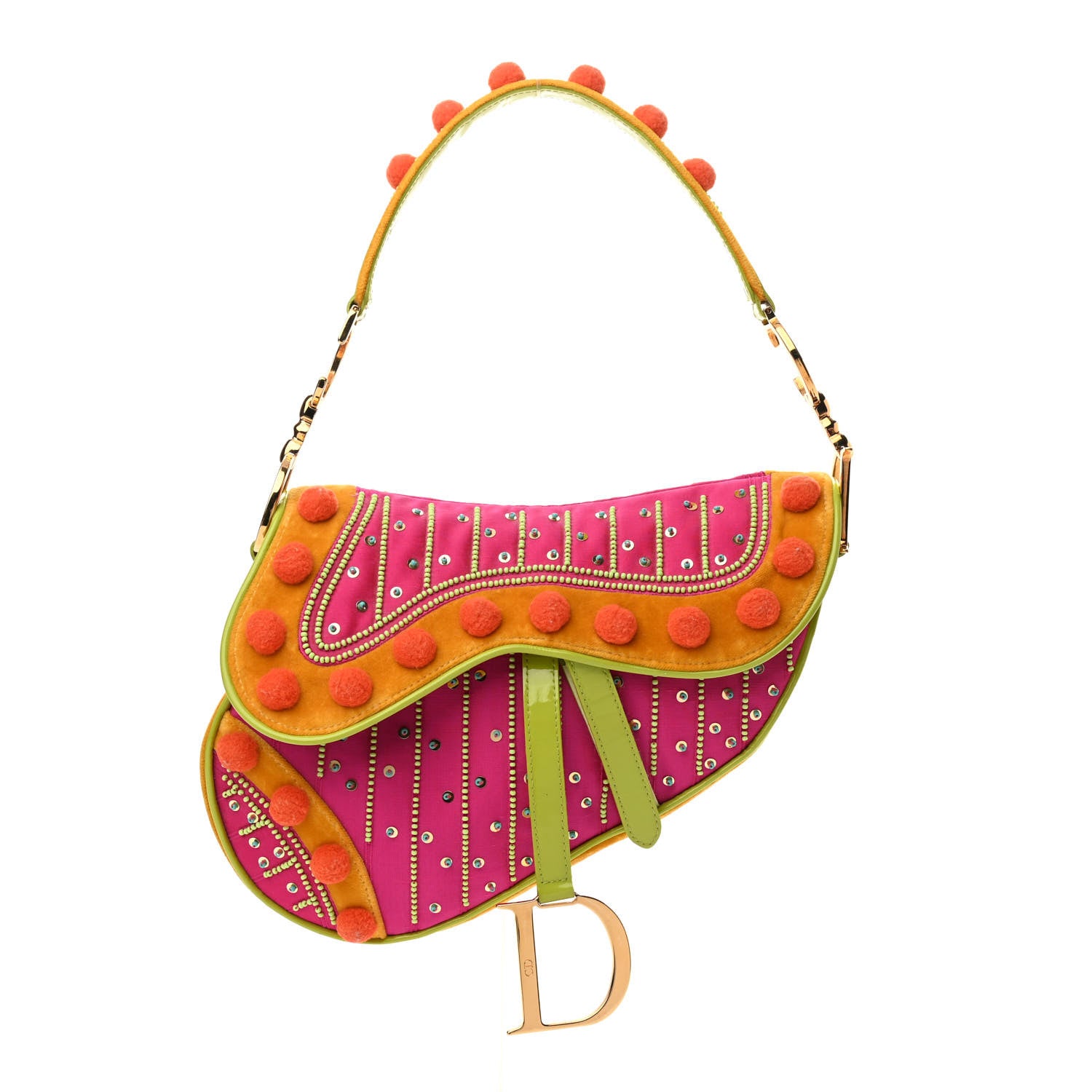 Christian Dior Velvet Nylon Pom Pom Saddle Bag Multicolor 1 of 10