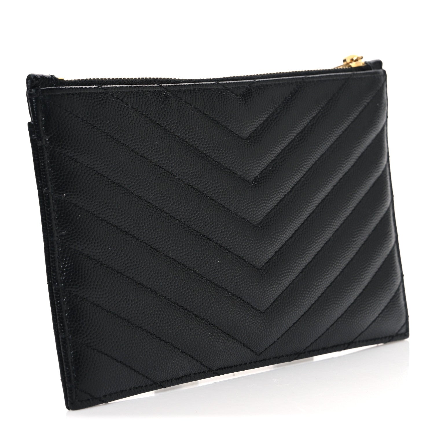 Saint Laurent Grain De Poudre Chevron Monogram Bill Pouch Black 3 of 7