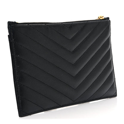 Saint Laurent Grain De Poudre Chevron Monogram Bill Pouch Black 3 of 7