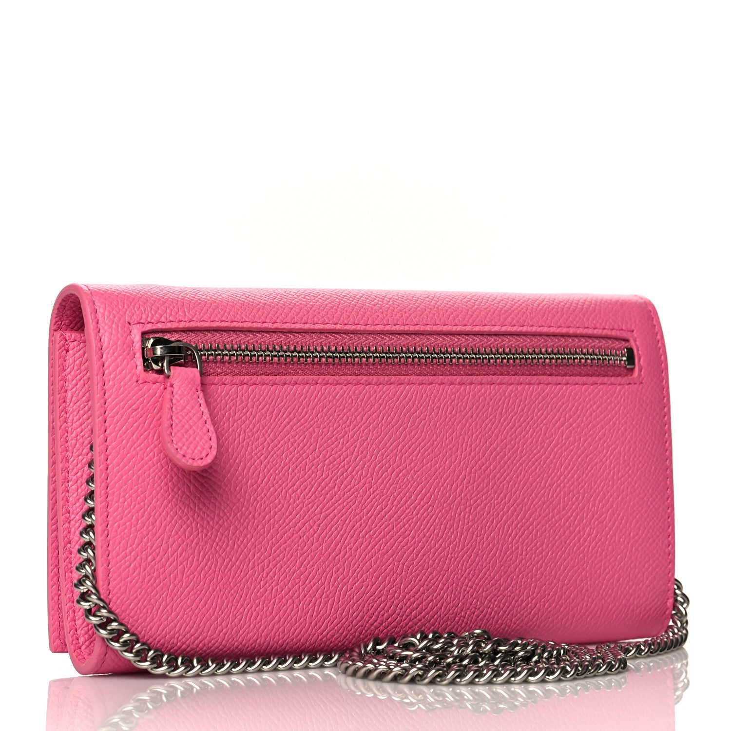 Balenciaga Signature Grained Calfskin Logo Ville Wallet on Chain Bubble Gum Black 3 of 9