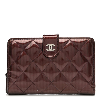 Chanel Patent Quilted Zip Pocket Wallet Burgundy 1 of 13