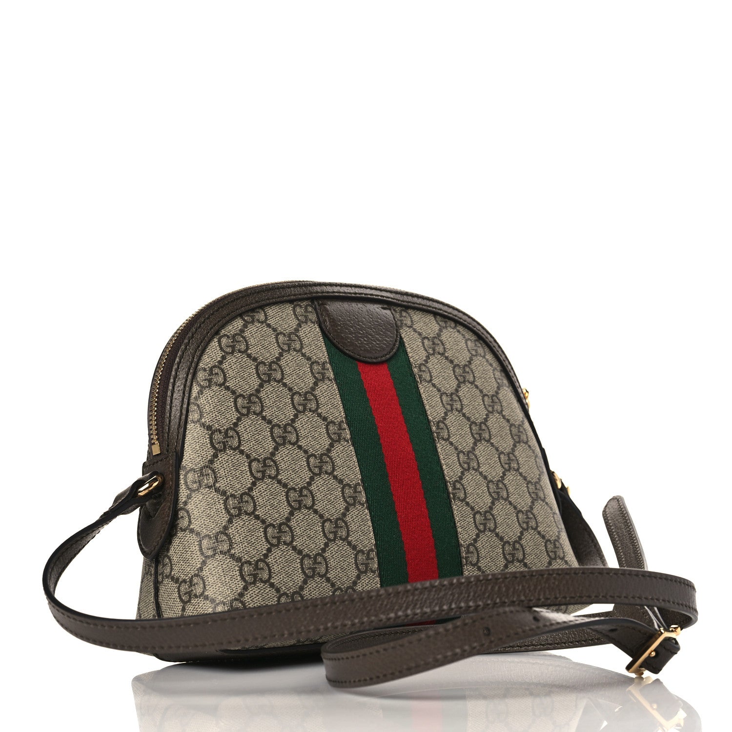 Gucci GG Supreme Monogram Textured Dollar Calfskin Web Small Ophidia Dome Shoulder Bag Beige Ebony New Acero 3 of 10