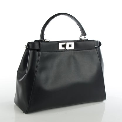 Fendi Vitello Morgan Python Crocodile Monster Eyes Medium Peekaboo Iconic Satchel Black Girasole 3 of 9