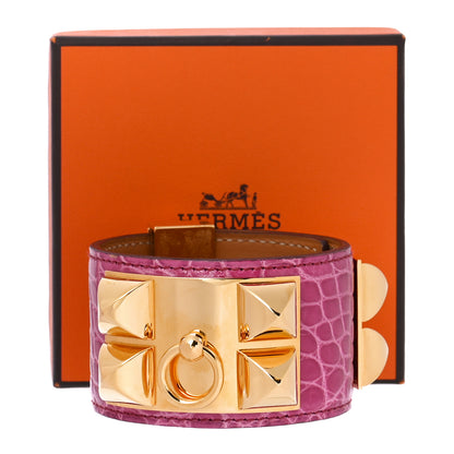 Hermes Shiny Alligator Collier De Chien CDC Bracelet S Rose Scheherazade 6 of 6