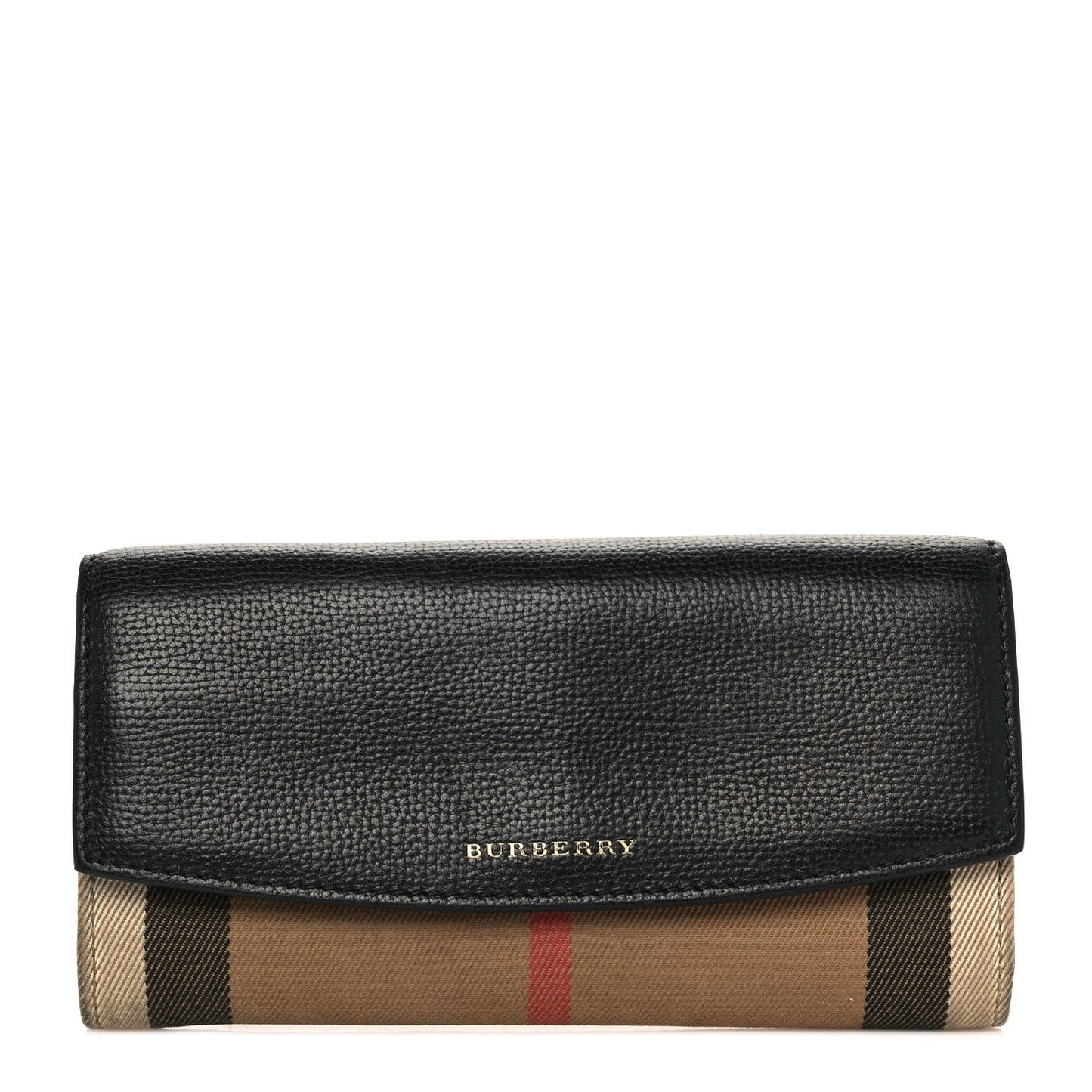 Grainy Calfskin House Check Continental Wallet Black