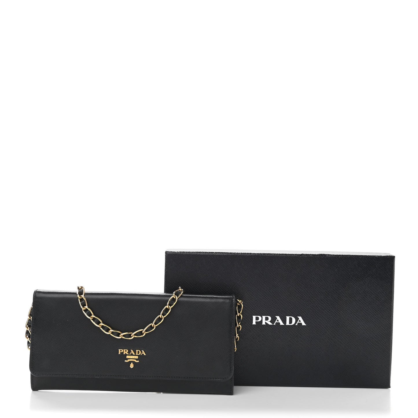 Saffiano Metal Oro Chain Wallet Black