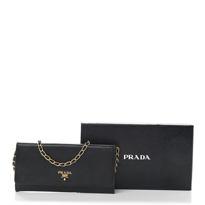 Prada Saffiano Metal Oro Chain Wallet Black 10 of 10