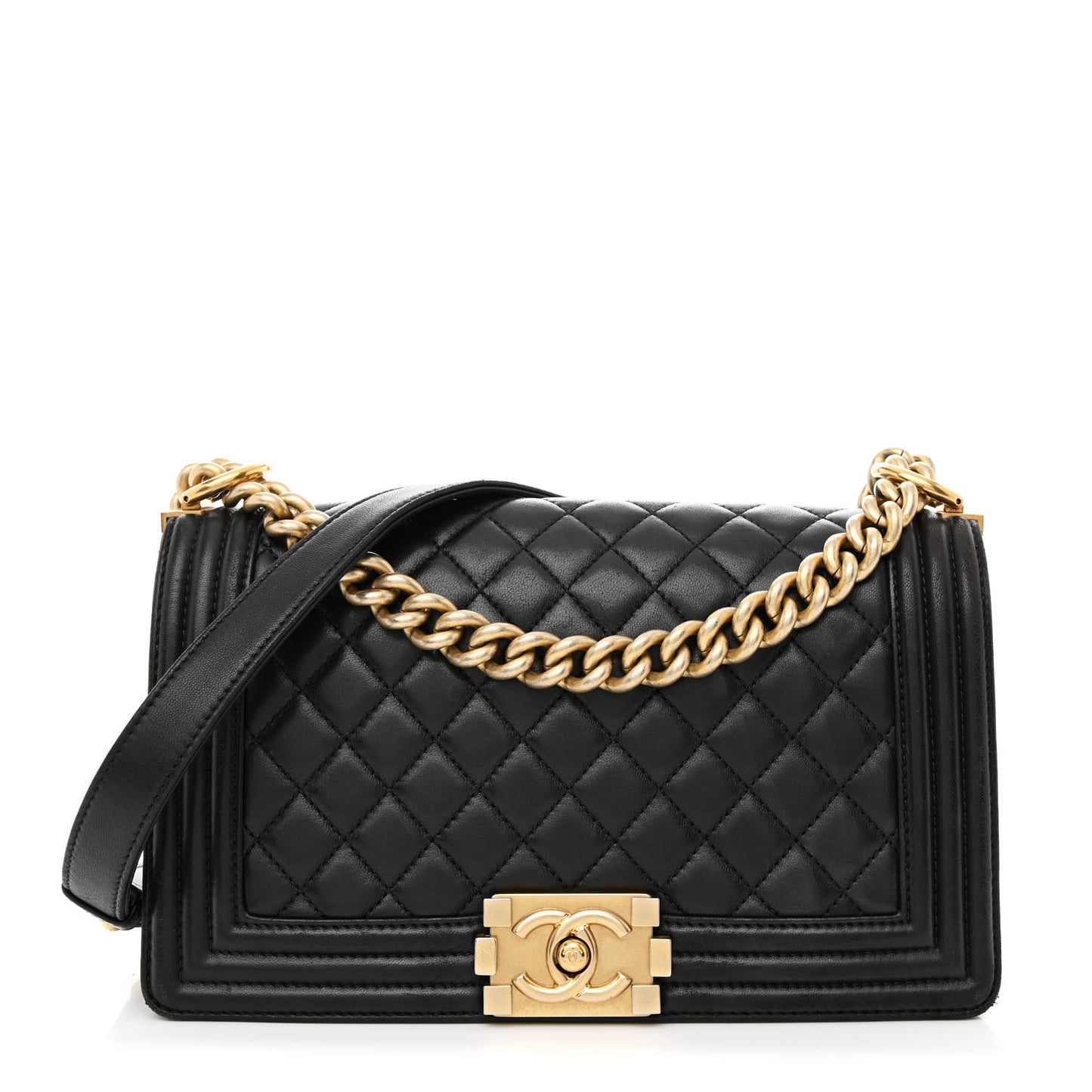 Lambskin Quilted Medium Boy Flap Black