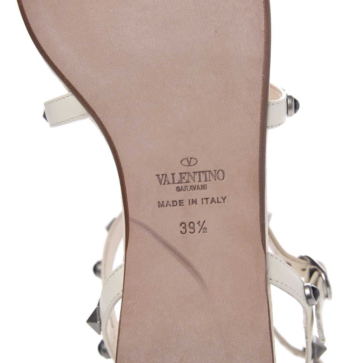 Valentino Garavani Calfskin Onyx Rockstud Rolling Gladiator Flat Sandals 39.5 Light Ivory 7 of 9