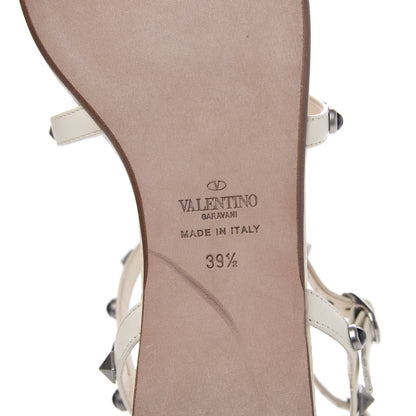 Valentino Garavani Calfskin Onyx Rockstud Rolling Gladiator Flat Sandals 39.5 Light Ivory 7 of 9