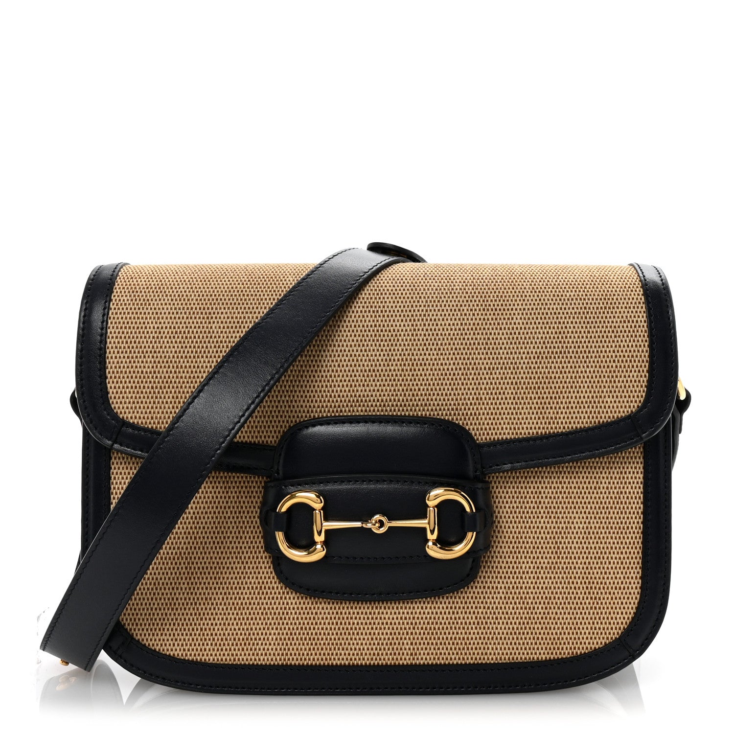 Gucci Vintage Rice Canvas Plutone Calfskin Horsebit 1955 Shoulder Bag Beige Blue 1 of 10