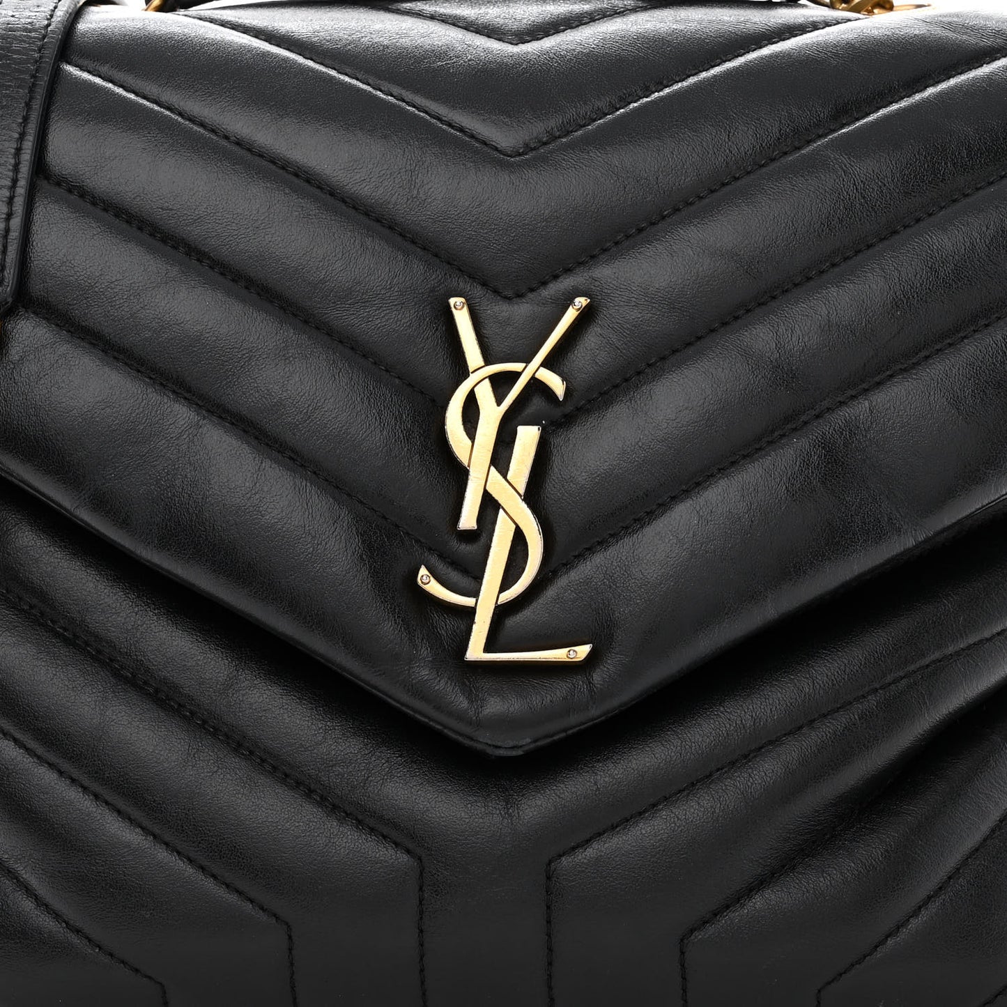 Calfskin Y Quilted Monogram Medium Loulou Chain Satchel Black