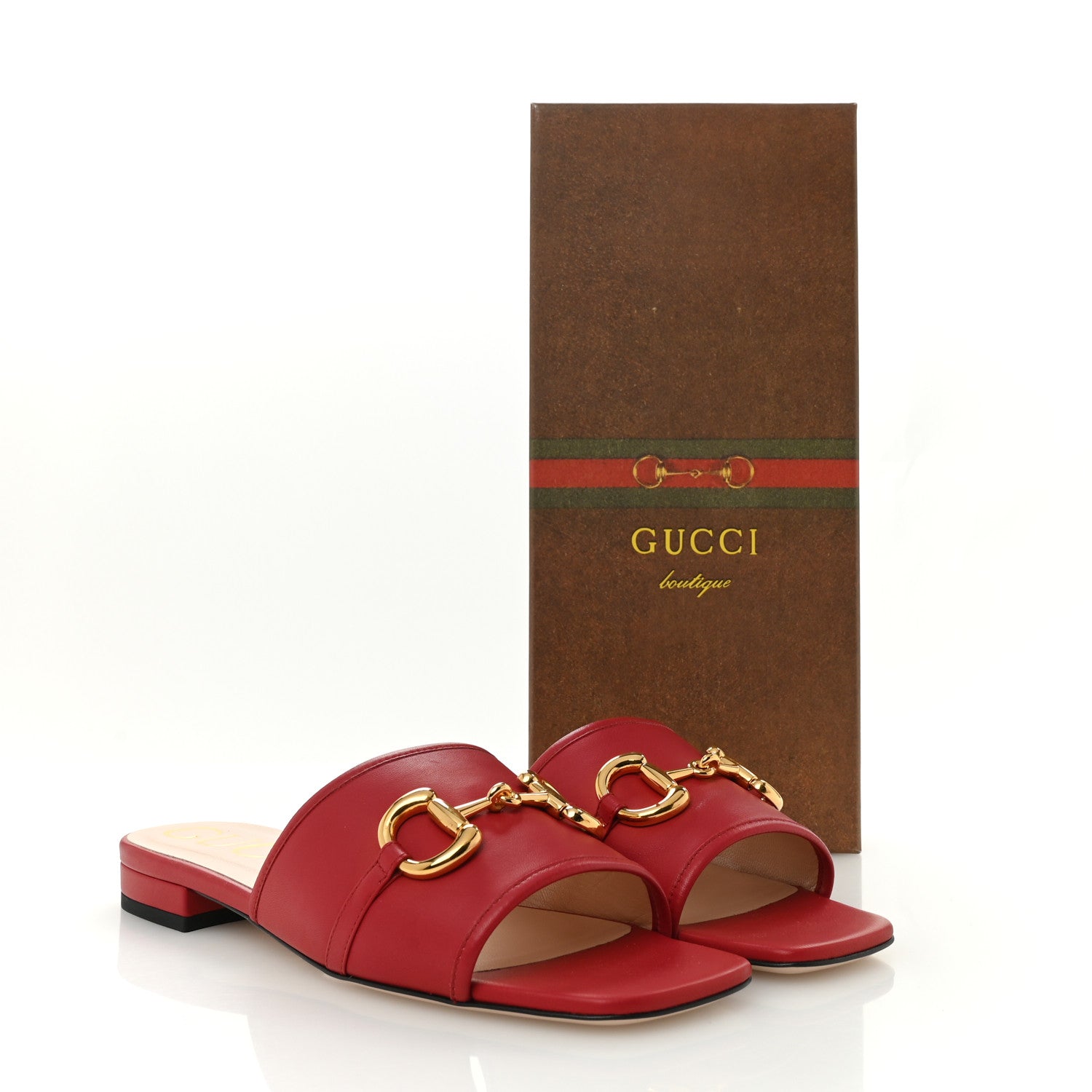 Gucci Nappa Horsebit Flat Slide Sandals 39 Red Blood 10 of 10