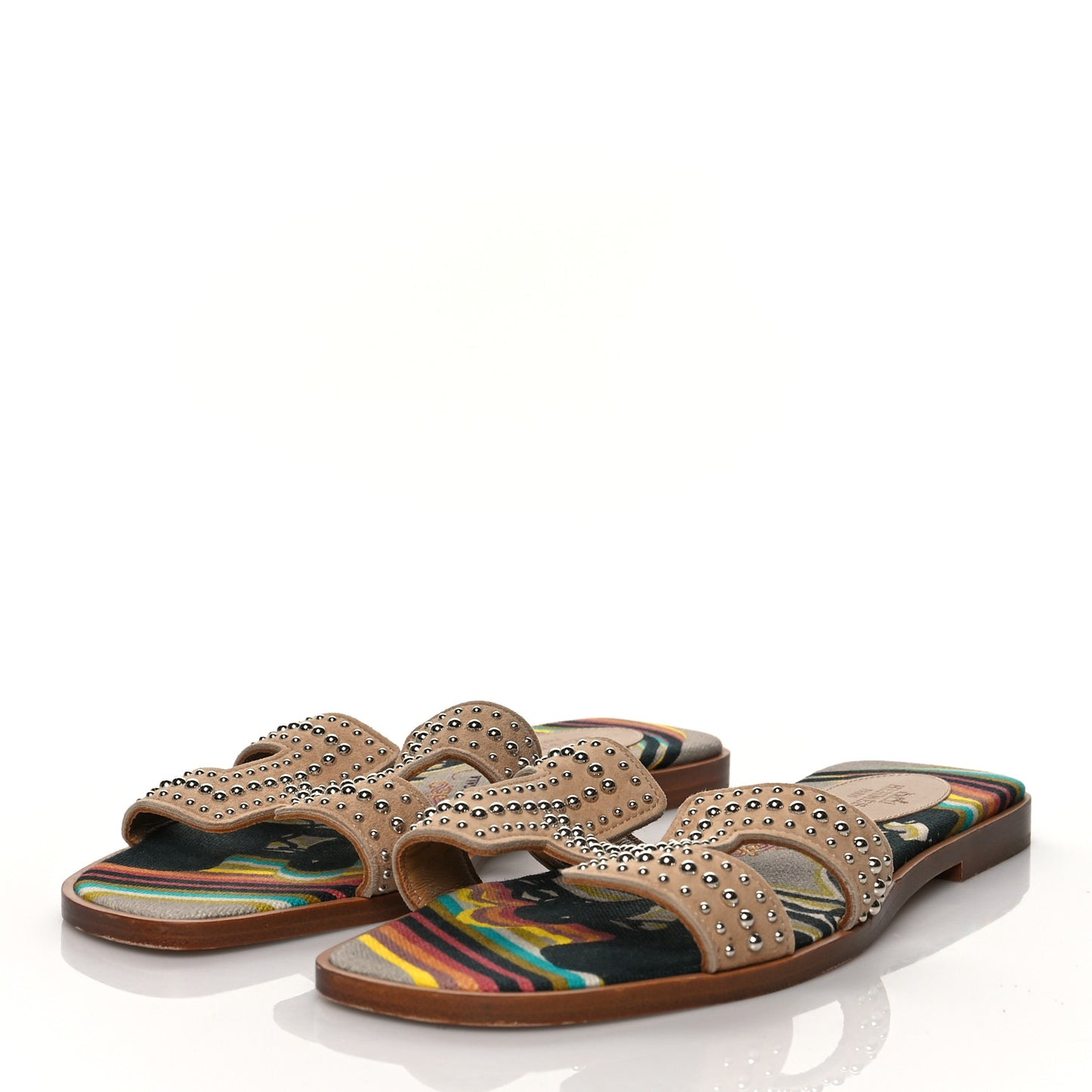 Suede Goatskin Studded Oran Sandals 37.5 Nude