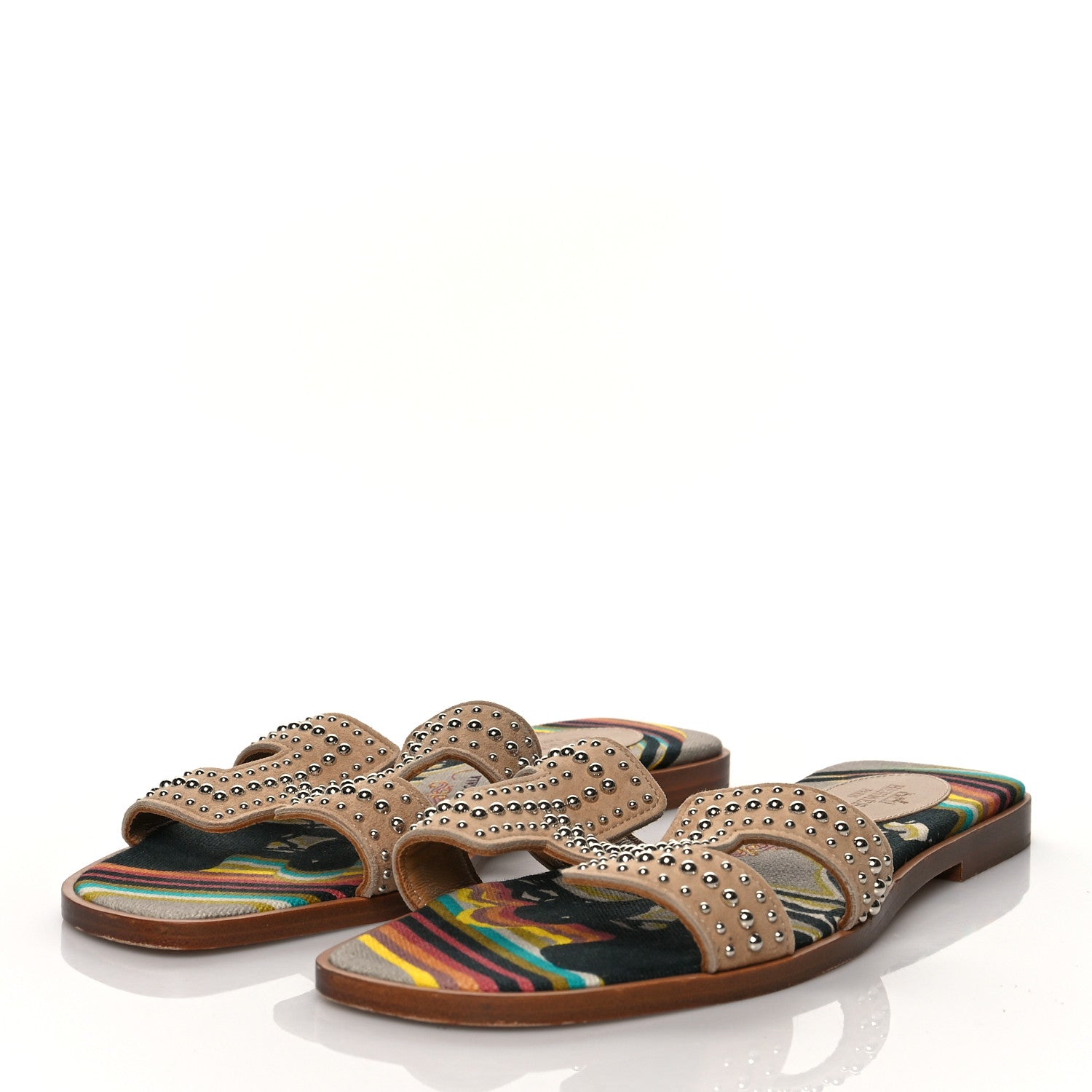 Hermes Suede Goatskin Studded Oran Sandals 37.5 Nude 3 of 8