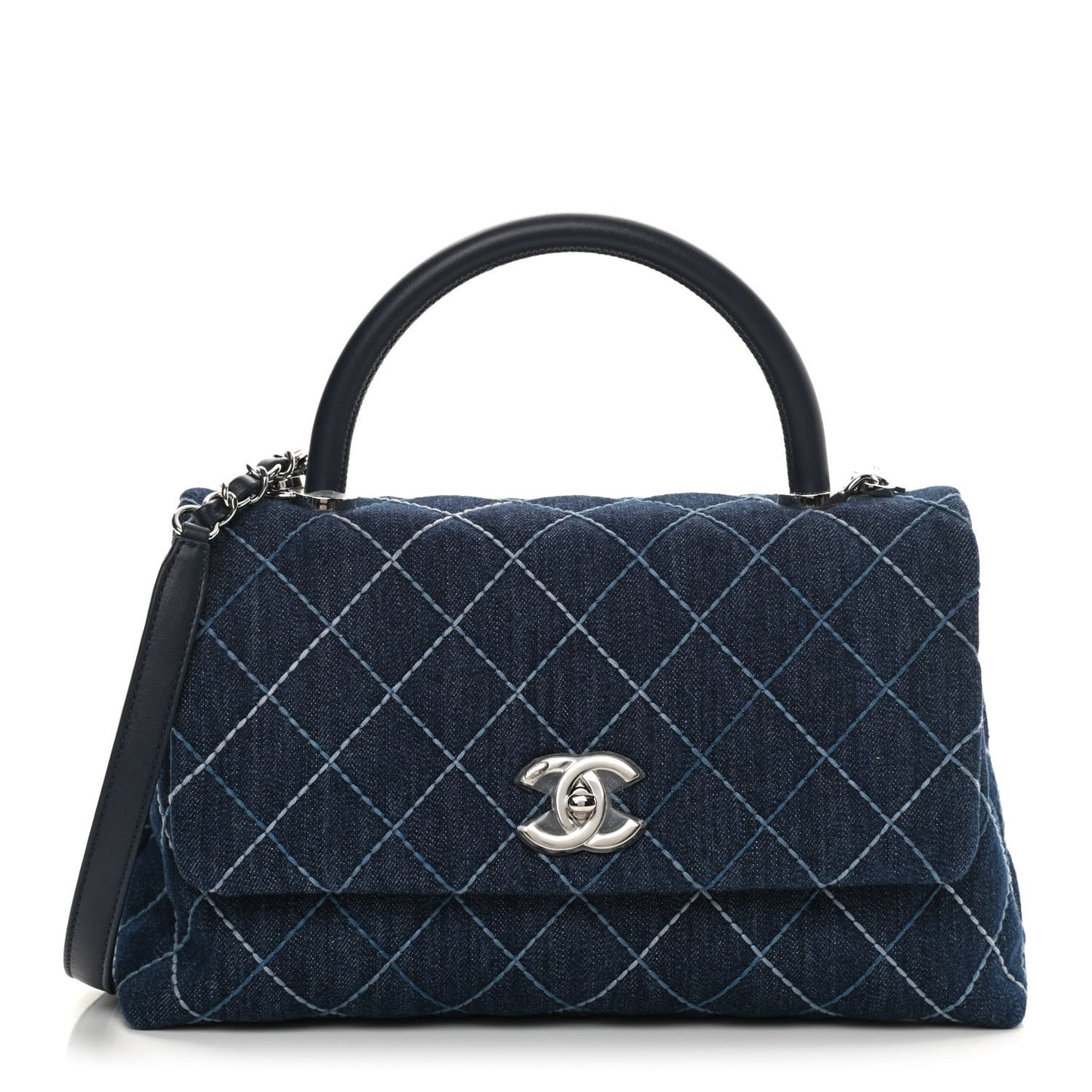Denim Quilted Small Coco Handle Flap Blue