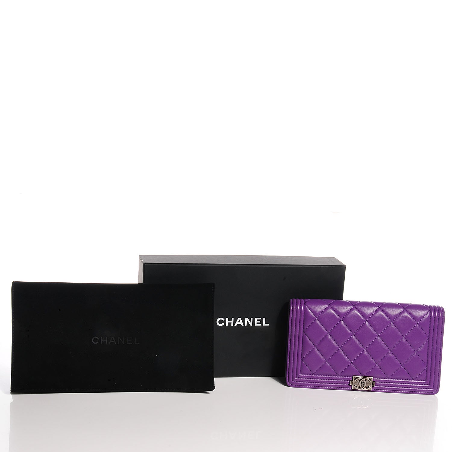 Chanel Lambskin Quilted Boy Yen Wallet Purple 5 of 8